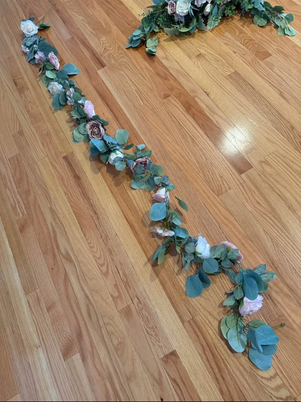 Artificial Eucalyptus and Rose Floral Swag - Pink, White, Green
